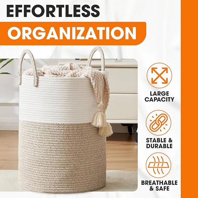 Cheer Collection Laundry Hamper, Large Woven Rope, Clothes Hamper - Image 2