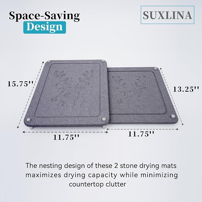 Nested Dish Drying Stone Mat | 2 Pcs Diatomaceous Earth Stone Drying Mats - Image 7