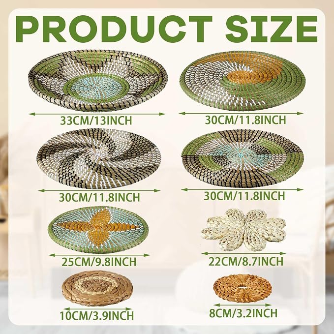 Tatuo 11 Pcs Boho Wall Basket Decor Decorative Bulrush Woven Basket Wall Decor - Image 4
