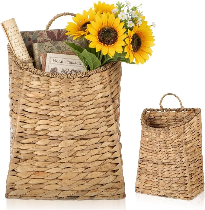 Woven Hanging Basket Water Hyacinth Hanging Wall Basket Portable Wicker - Image 8