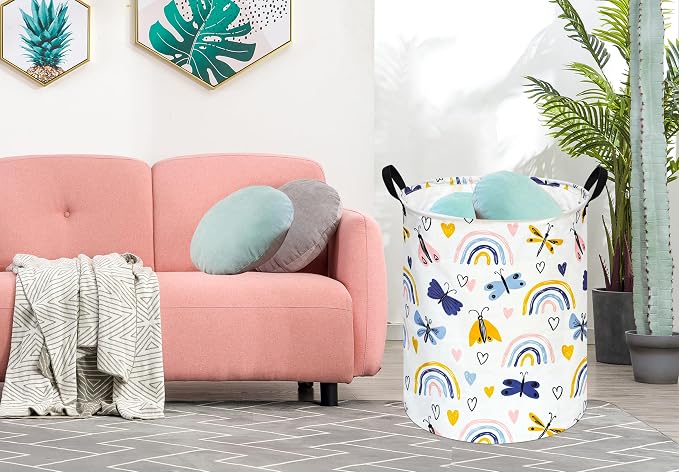 KUNRO Round Laundry Gift Basket Storage Hamper, Clothes Storage Organizer Bins - Image 3