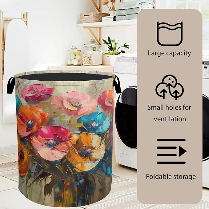Modern Floral Oil Painting Laundry Basket - Image 7