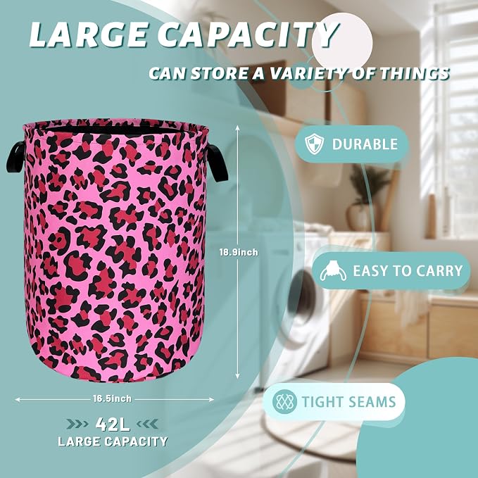 Pink Leopard Print Laundry Hamper Sexy Animal Laundry Basket - Image 2
