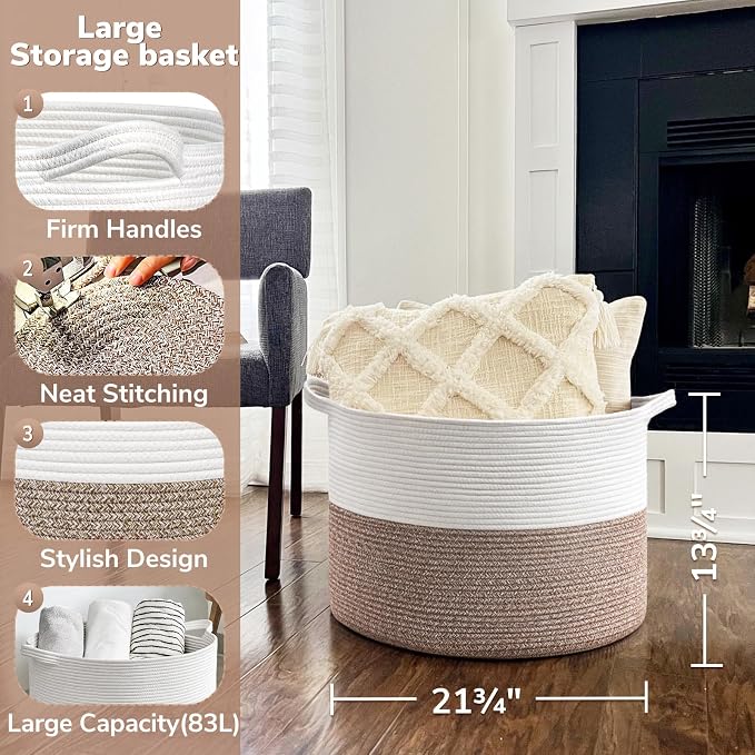 Goodpick Large Storage Basket, 83L Dorm Room Essentials, Blanket Woven Rope - Image 5