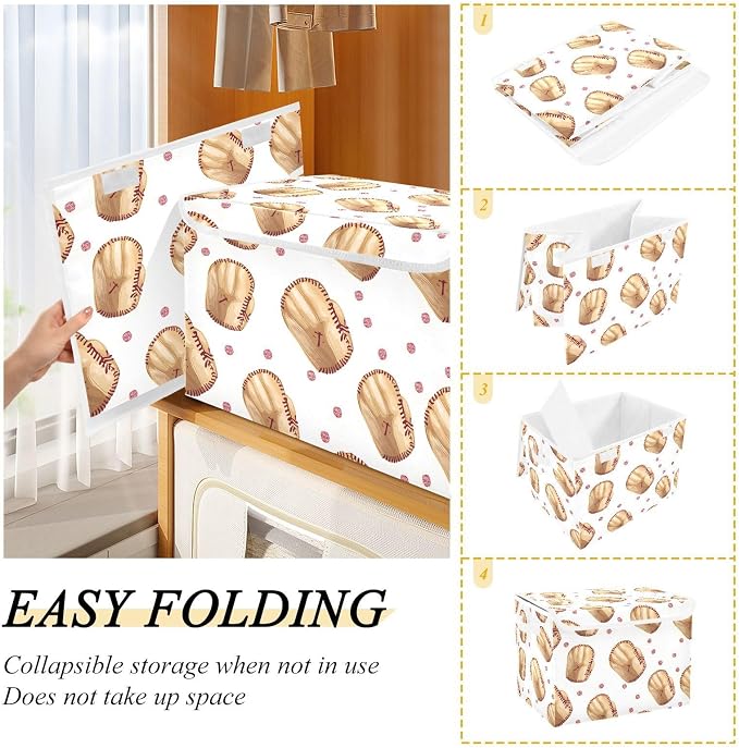 Storage Bin with Lid Baseball Gloves Pattern Storage Box Basket Large - Image 4