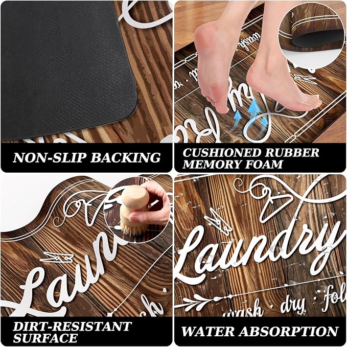 Non-Slip Laundry Room Rug Runner 17.3"x47.2" Washable Floor Carpet Brown- - Image 4