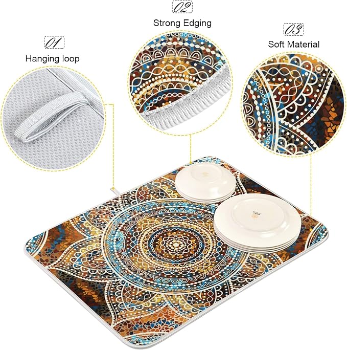 Mandala Dish Drying Mats 16 x 18 Inch Super Absorbent Microfiber Dish Drainer - Image 4