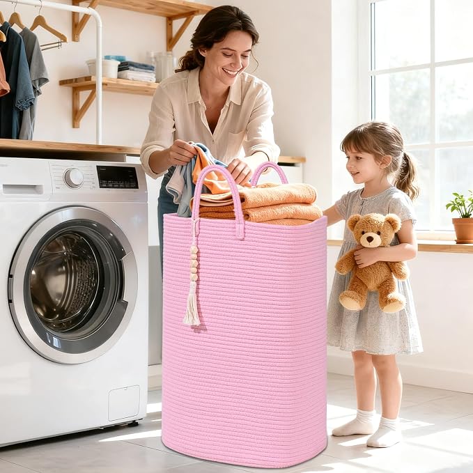 Woven Laundry Basket for Clothes, 65L Large Rectangle Laundry Hampers, Nursery - Image 2