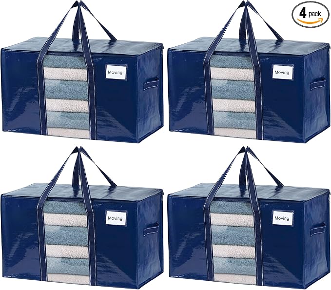 VENO 4 Pack Moving Bags with Clear Window, Heavy Duty Storage Bins with Lid by Veno