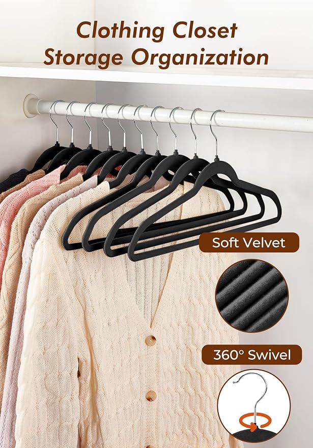 HOUSE DAY Black Velvet Hangers 50 Pack - Image 7