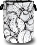Black White Baseball Pattern Laundry Basket Foldable Oxford Cloth Baseball by SELIONLIKN