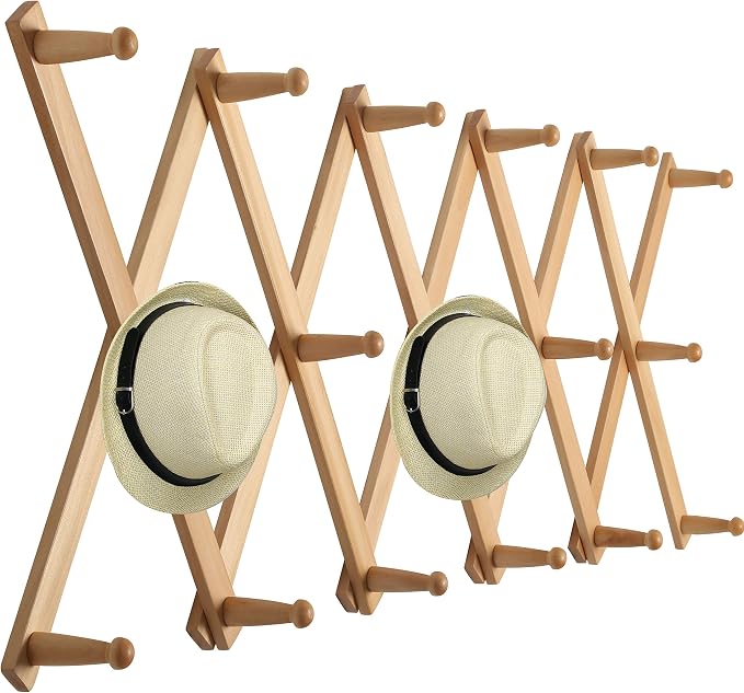 WEBI Accordion Wall Hanger, Expandable Wooden Hat Rack by WEBI