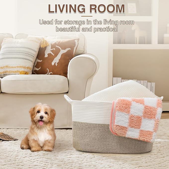 YOUDENOVA Nursery Storage Basket，21.6''×14.9''×11.8'' Rectangle Cotton Rope - Image 3