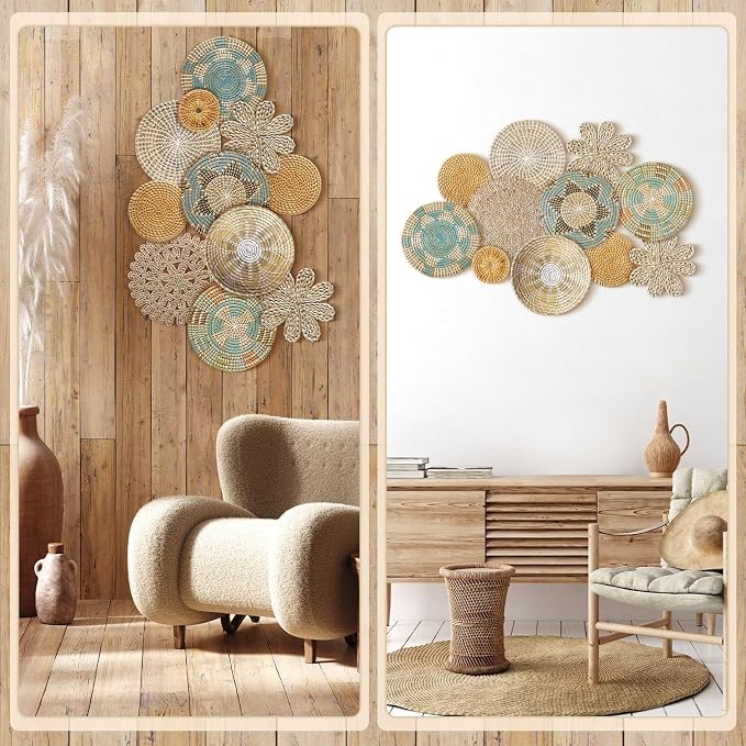 11 Pcs Boho Hanging Wall Basket Decor Handmade Woven Basket Wall Decorative - Image 6