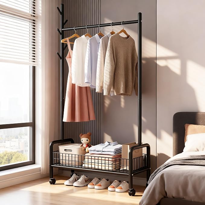 Clothes Rack with Storage Shelves, Heavy - Image 3