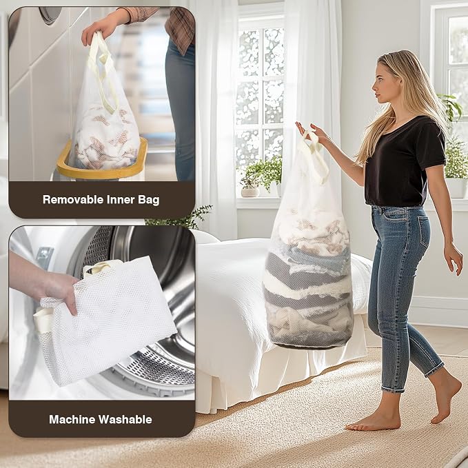 Slim Laundry Hamper with Lid, 60L Small Laundry Basket with Handles&Removable - Image 5
