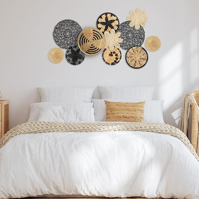 Tatuo 11 Pcs Boho Wall Basket Decor Decorative Bulrush Woven Basket Wall Decor - Image 5