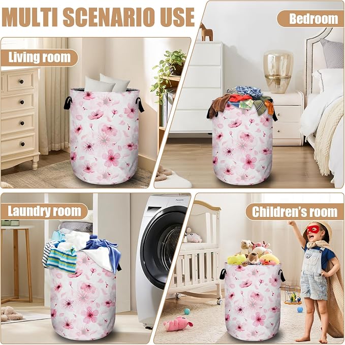 Watercolor Cherry Blossom Laundry Basket, Foldable Pink Flower Laundry Hamper - Image 7