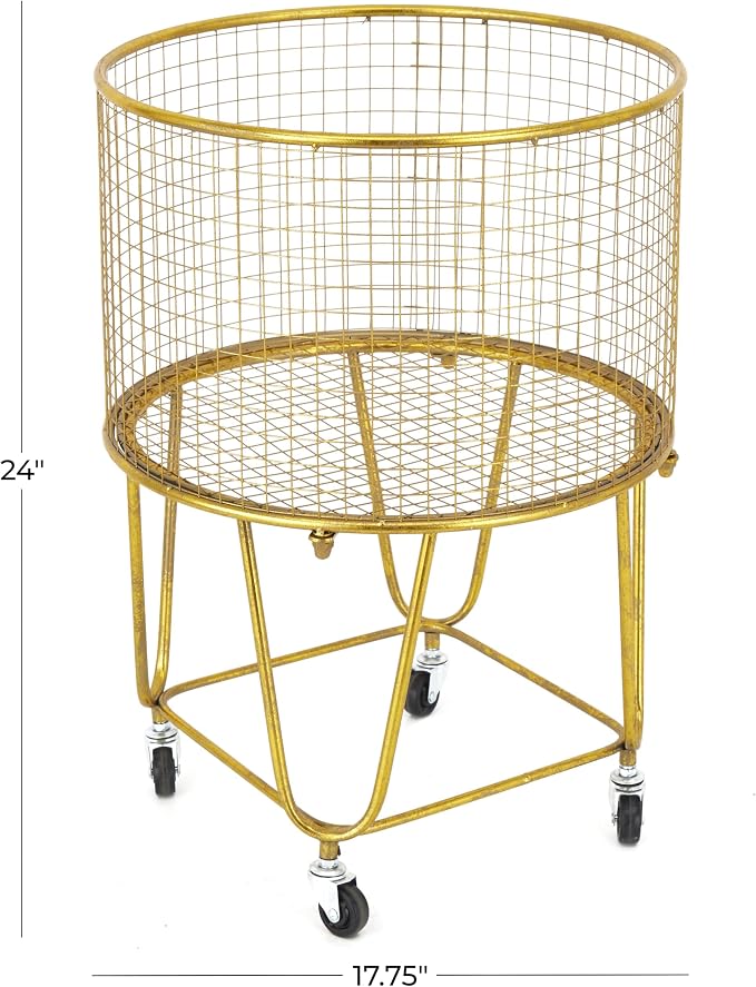 Deco 79 Metal Storage Cart Deep Set Metal Mesh Laundry Basket - Image 6
