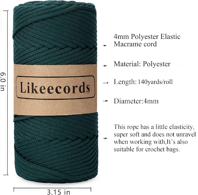 4mm Polyester Braided Macrame Cord 140Yards /426Feet, Elastic Yarn - Image 2