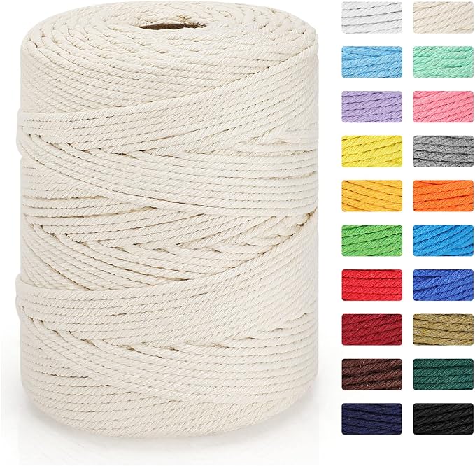 Macrame Cord 4mm x 328yd | 100% Natural Cotton Macrame Rope | 4 Strand Twisted by MacraBoho