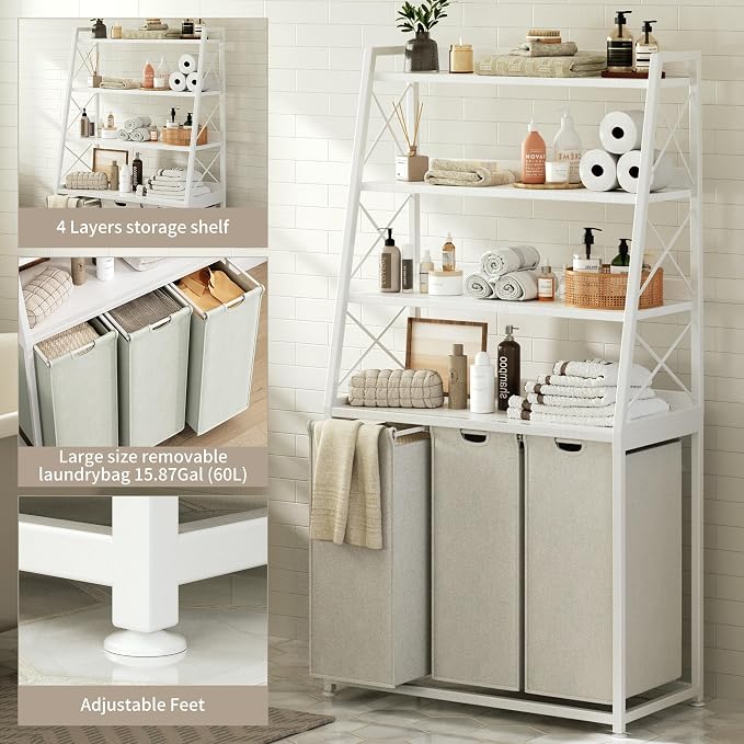 Laundry Basket, 3 Section Laundry Hamper - Image 4