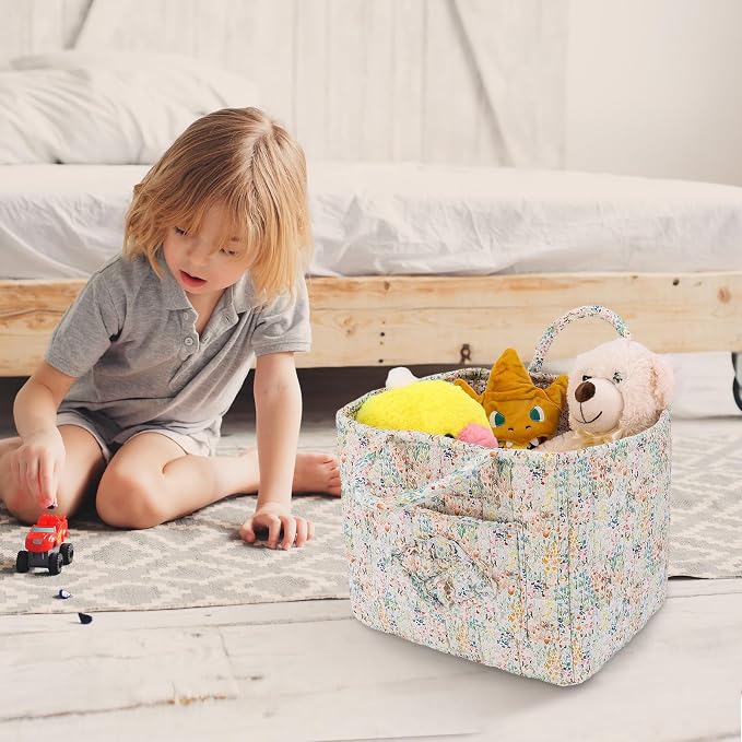Storage Basket Boho Fabric Large Collapsible Floral Laundry Nursery Hamper - Image 2