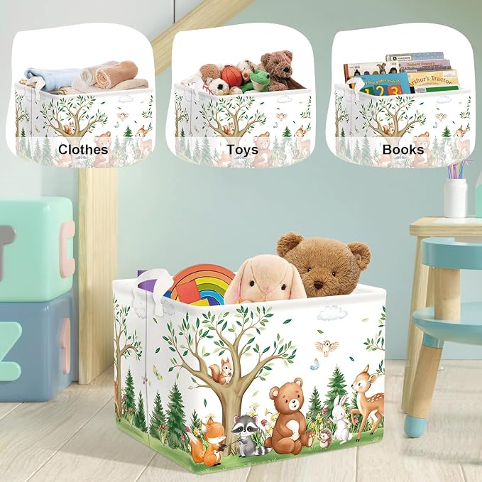 Forest Animals Laundry Hamper Woodland Tree Large Storage Basket Parents - Image 5