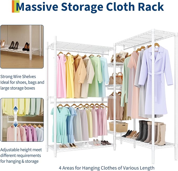 Clothes Rack L Shaped for Corner, Heavy Duty Garment Rack - Image 6