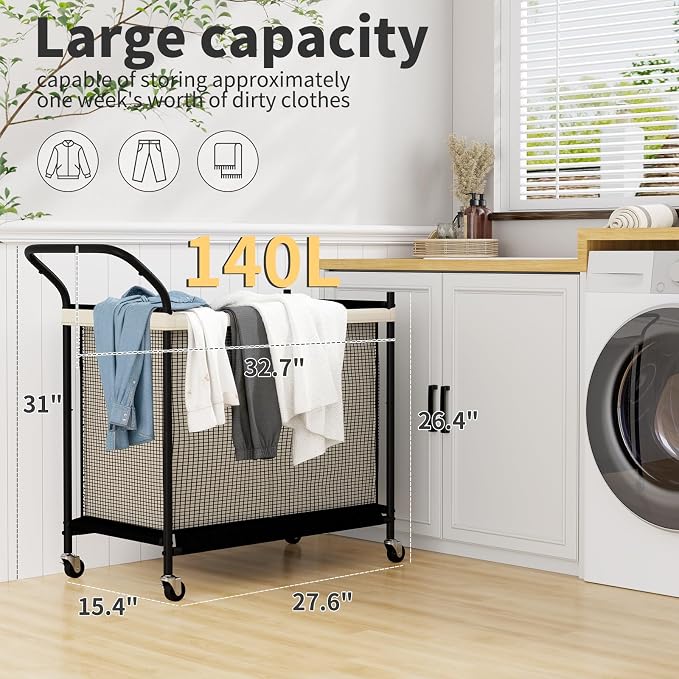 Laundry Hamper with Wheels, Laundry Basket with Removable and Washable Liner Bag - Image 2