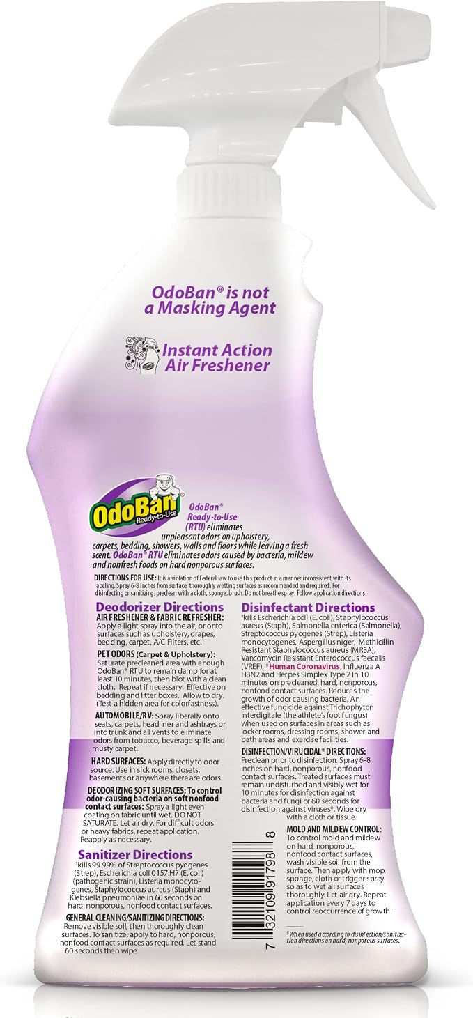 OdoBan Ready-to-Use Disinfectant and Odor Eliminator, 32 Ounces Each, Lavender - Image 4