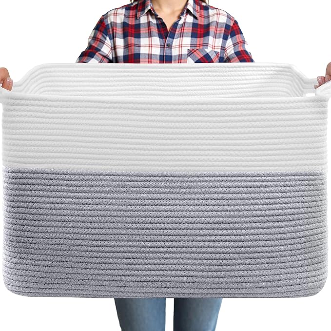 105L XXXL Large Blanket Basket, Rectangular Cotton Rope Basket, Laundry Hamper by Unknown