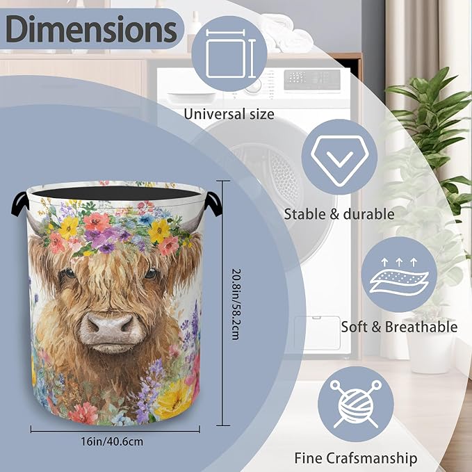 Hightland Cow Laundry Basket, Oxford Cloth Laundry Hamper - Image 2
