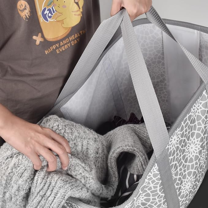JOMOLA Collapsible Laundry Caddy 80L Large Foldable Laundry Basket Grey - Image 4