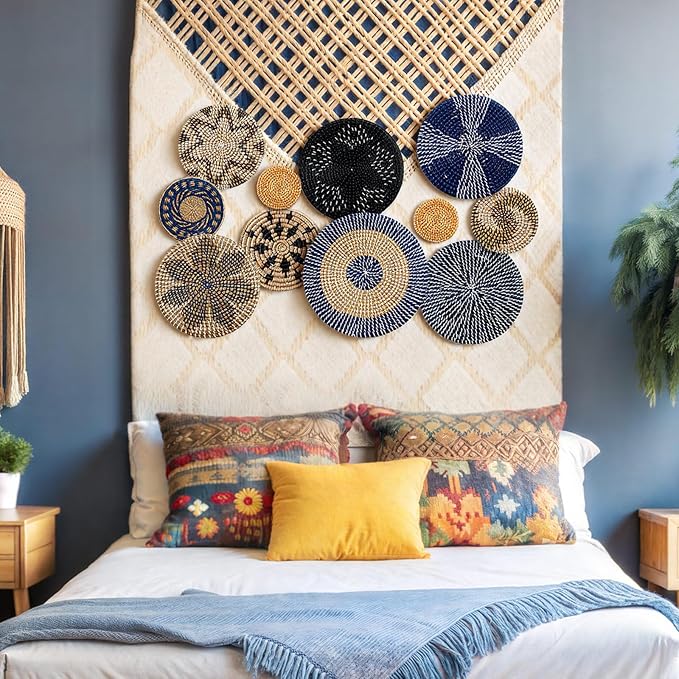 Tatuo 11 Pcs Boho Wall Basket Decor Decorative Bulrush Woven Basket Wall Decor - Image 2