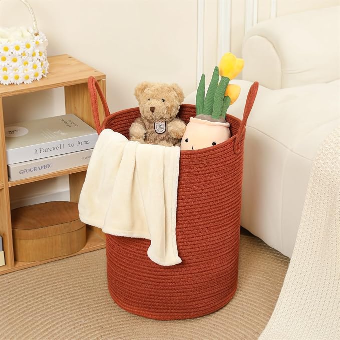 80L Large Woven Laundry Basket Hamper, 100% Natural Cotton Rope, Handwoven & - Image 6