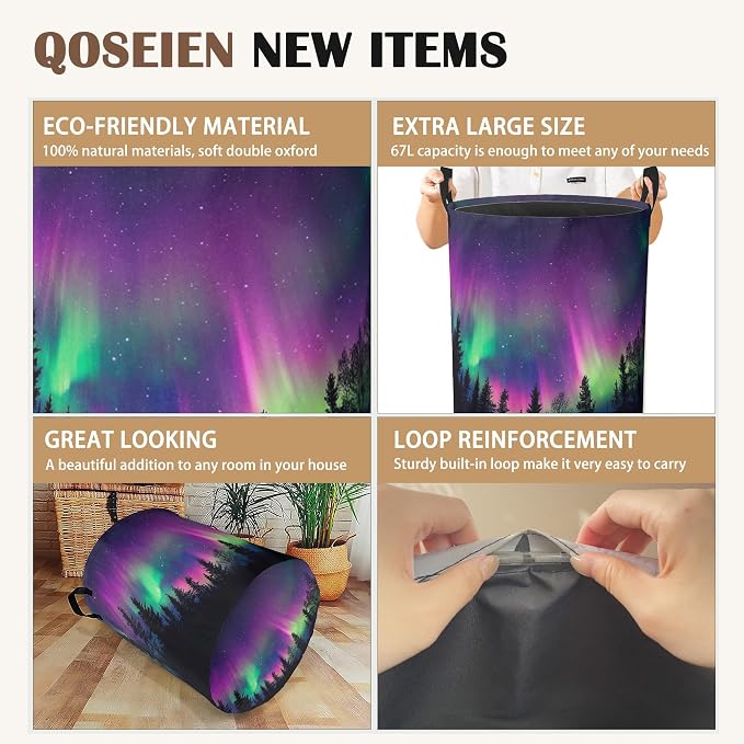 Northern Lights Laundry Hamper, Collapsible Laundry Baskets, Dark Forest Dirty - Image 2