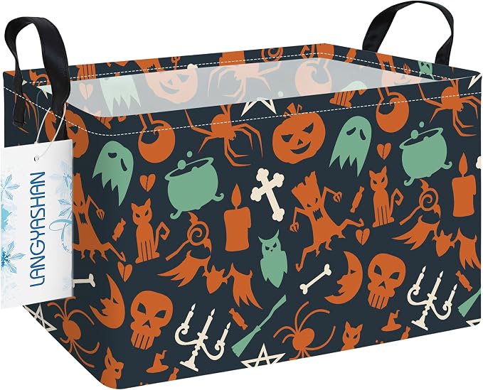 LANGYASHAN Rectangular Halloween Ghost Storage Bin Collapse Canvas Fabric by LANGYASHAN