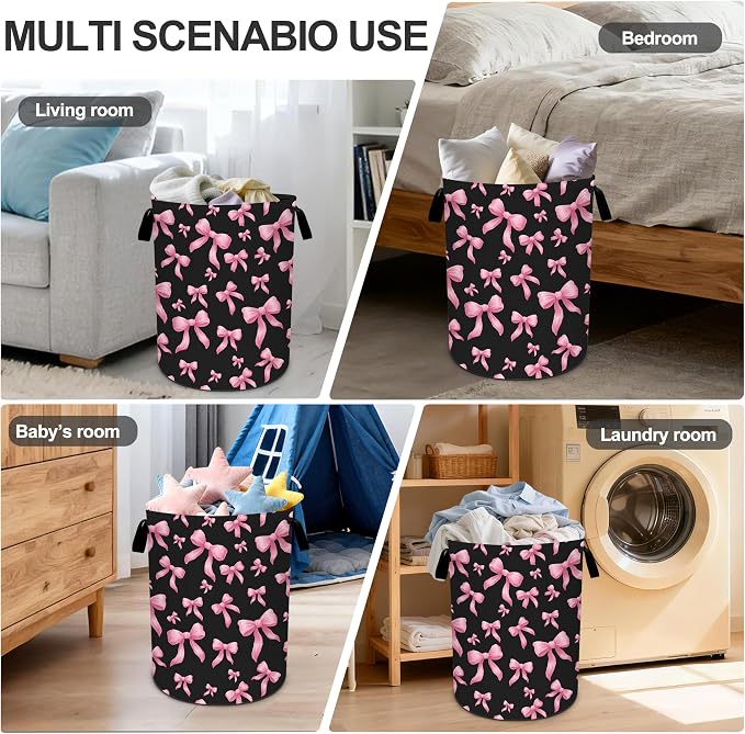 Bow Laundry Basket Storage Bin Foldable Laundry Hamper Clothes Storage Bucket - Image 6