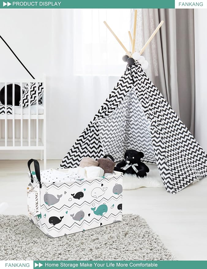 FANKANG Storage Bins, Nursery Hamper Canvas Laundry Basket Foldable - Image 5