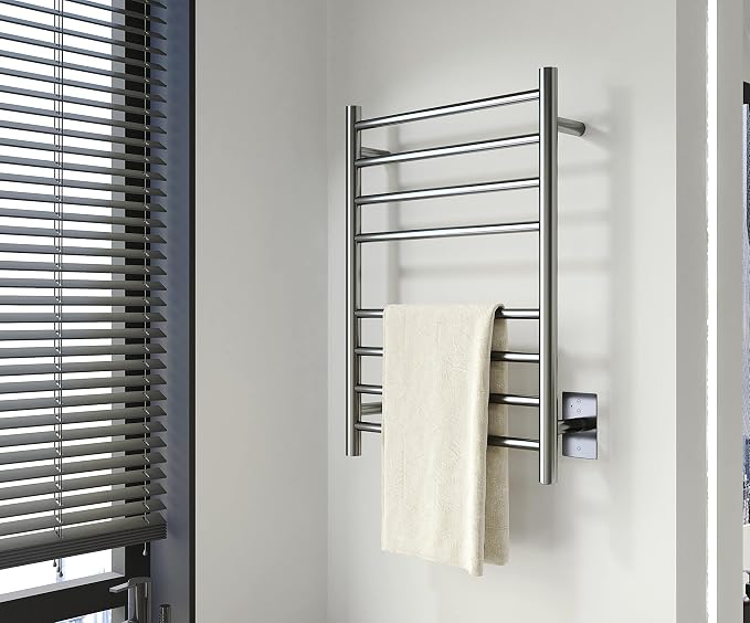 Towel Warmer Polished Chrome for Bathroom Wall Mounted Drying Rack Plug-in - Image 2