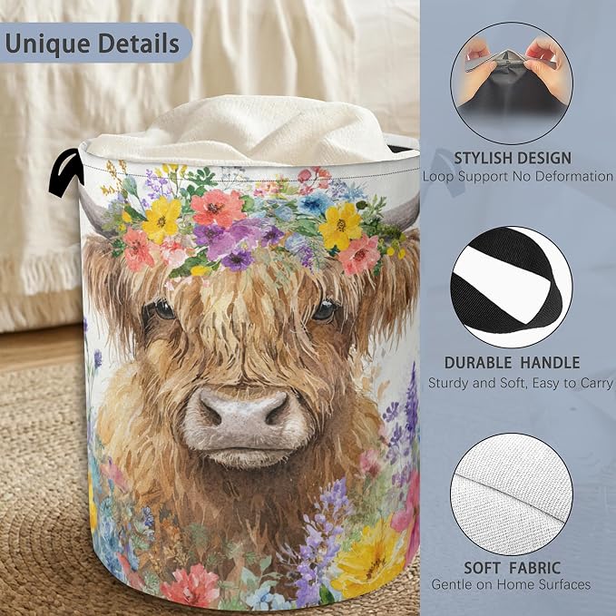 Hightland Cow Laundry Basket, Oxford Cloth Laundry Hamper - Image 3