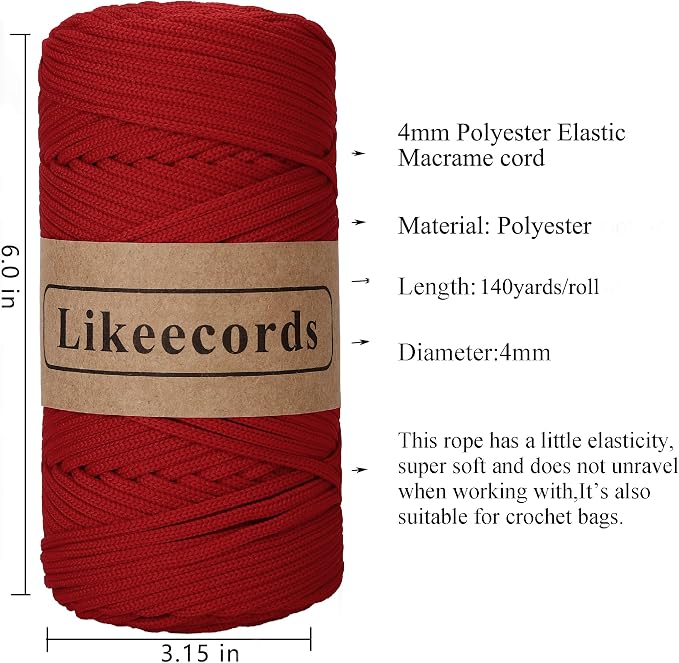 4mm Polyester Braided Macrame Cord 140Yard /426Feet, Elastic Yarn - Image 2