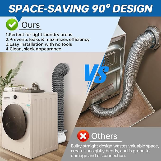 Dryer Vent Hose for Tight Space, 90 Degree Dryer Vent Elbow Connector Kit - Image 3