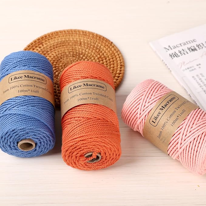 2 Rolls Cotton Macrame Cord 3mm x 100m, 3 Strand Twisted Rope, Cotton String - Image 6