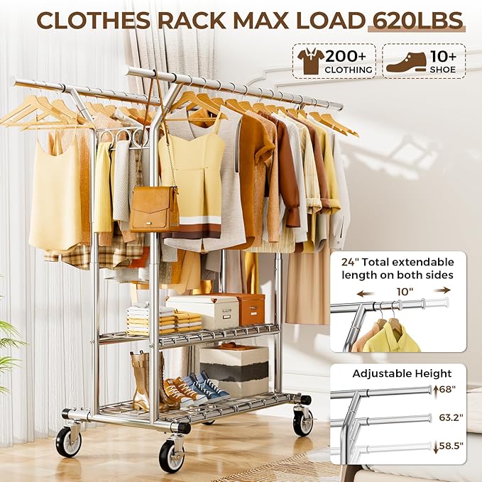 Heavy Duty Clothes Rack, Rolling Clothing Rack - Image 2
