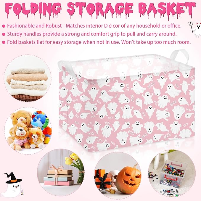 Chunful 4 Pcs Halloween Storage Baskets Pink Ghost Laundry Boo Basket Pink - Image 3