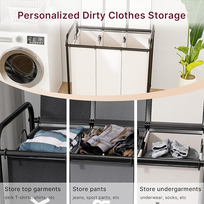 3-Compartment Laundry Cart - Image 3