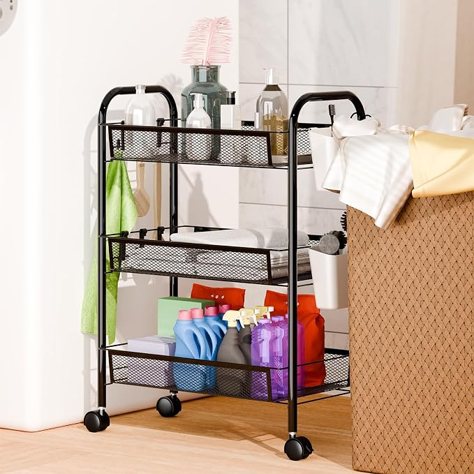 5-Tier Slim Rolling Cart with Wheels, Stackable Narrow Storage Trolley - Image 3