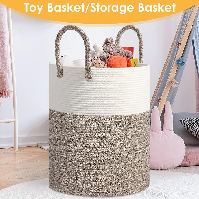Large Woven Laundry Basket Hamper, 100L Cotton Rope Storage Bin - Image 5